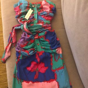 Multi color silk shirred dress